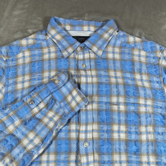 Diesel Other - Diesel Shirt Mens Large Blue Plaid Seersucker Button Up Long Sleeve Lightweight